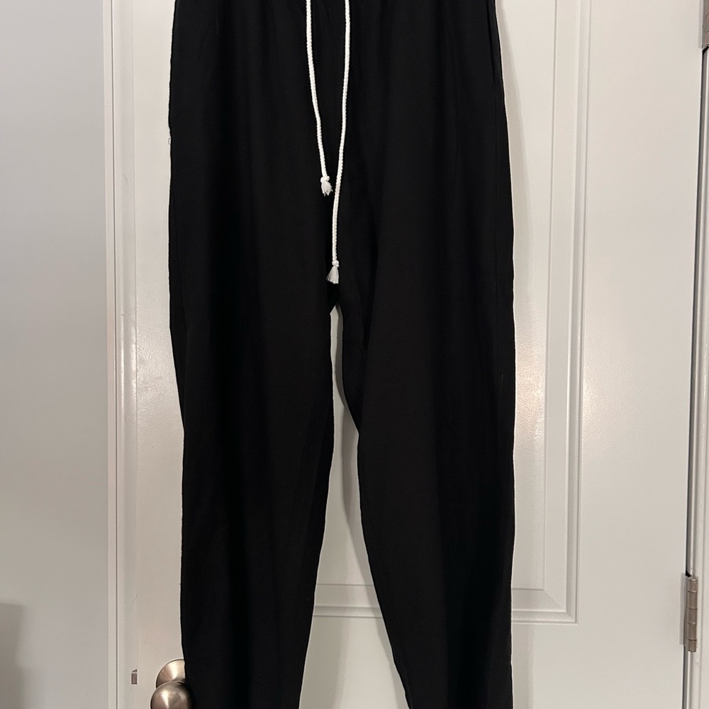 Aeropostale Black Linen Blend Pants with White Drawstring
